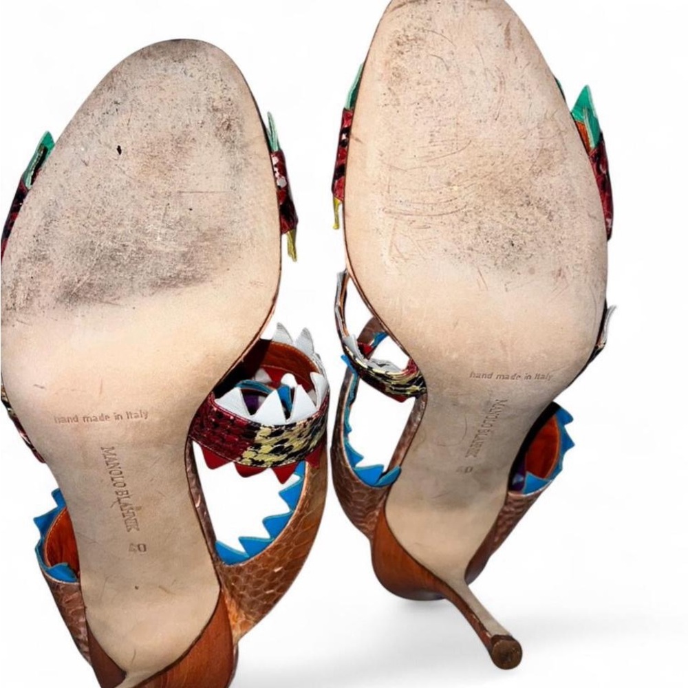 Manolo Blahnik 2018 Arpege Sharkbite Animal Print Color Block Mule Heels - Picture 4 of 5